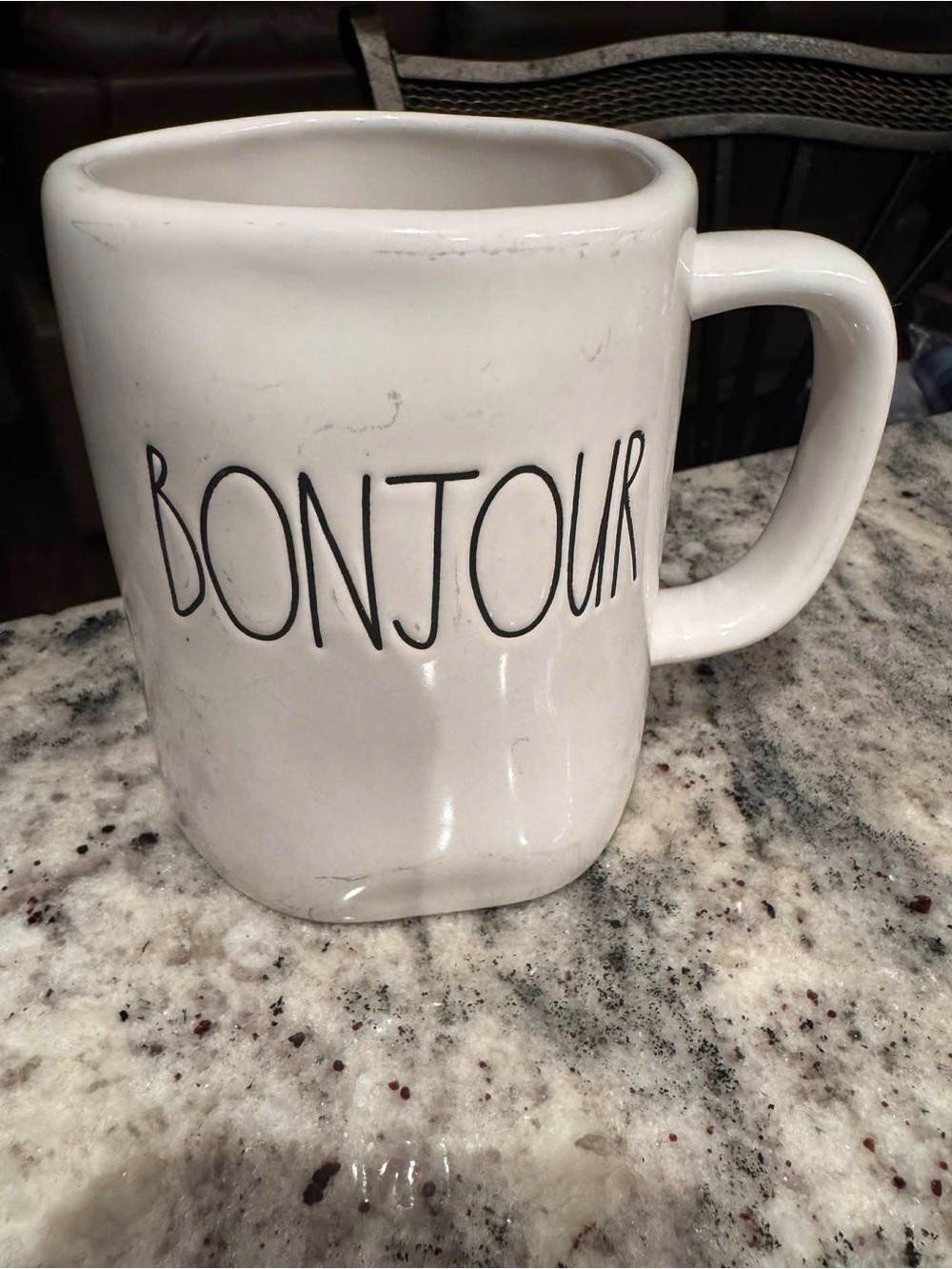 Rae Dunn White 'BONJOUR' Ceramic Coffee Mug
